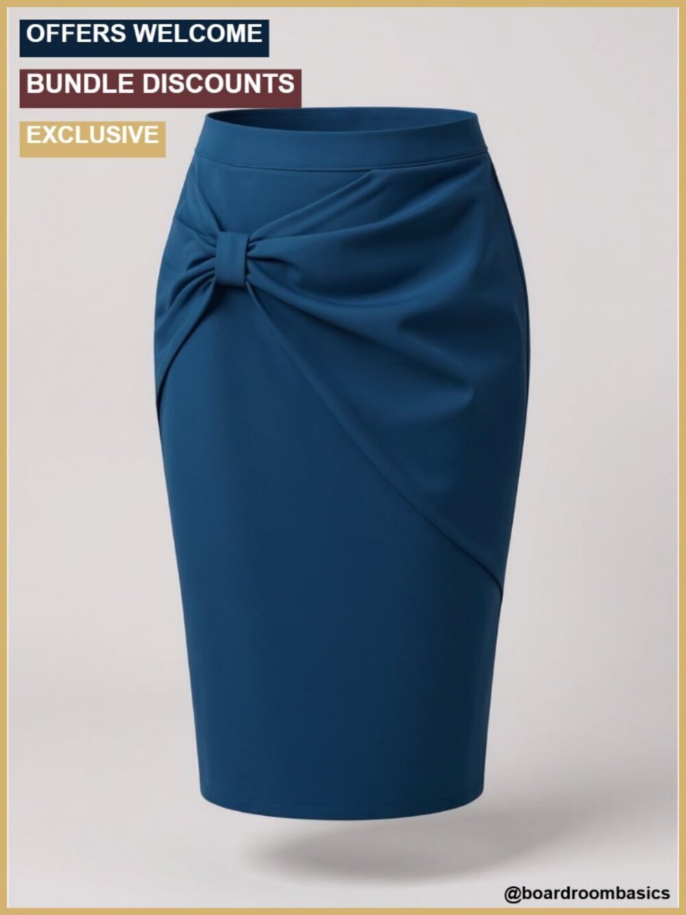 Business Pencil Skirt - High Waist Ruched Wrap with Slit Back